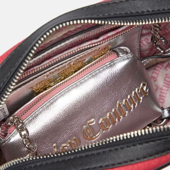Juicy Couture Hollyhock Candy Pink Velour & Black Faux Leather Crossbody Bag - Picture 12 of 15